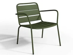 Metalen Tuinmeubelset - 2 Lage Stapelstoelen En Een Bijzettafel - Kaki - Mirmande-MYLIA Discount
