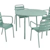 Metalen Tuinsalon Mirmande - Tafel D110 Cm + 4 Stapelbare Fauteuils - Amandelgroen-MYLIA Discount