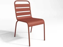 Metalen Tuinset - Tafel L.160 Cm Met 2 Stapelstoelen En 4 Stapelstoelen - Terracotta - Mirmande-MYLIA New