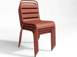 Metalen Tuinset - Tafel L.160 Cm Met 2 Stapelstoelen En 4 Stapelstoelen - Terracotta - Mirmande-MYLIA New