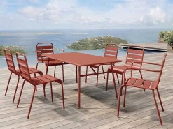 Metalen Tuinset - Tafel L.160 Cm Met 2 Stapelstoelen En 4 Stapelstoelen - Terracotta - Mirmande-MYLIA New