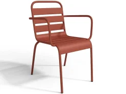Metalen Tuinset - Tafel L.160 Cm Met 2 Stapelstoelen En 4 Stapelstoelen - Terracotta - Mirmande-MYLIA New