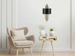 Metalen Wandlamp Sangarius - B22 X H75 Cm - Zwart En Goud-OZAIA New