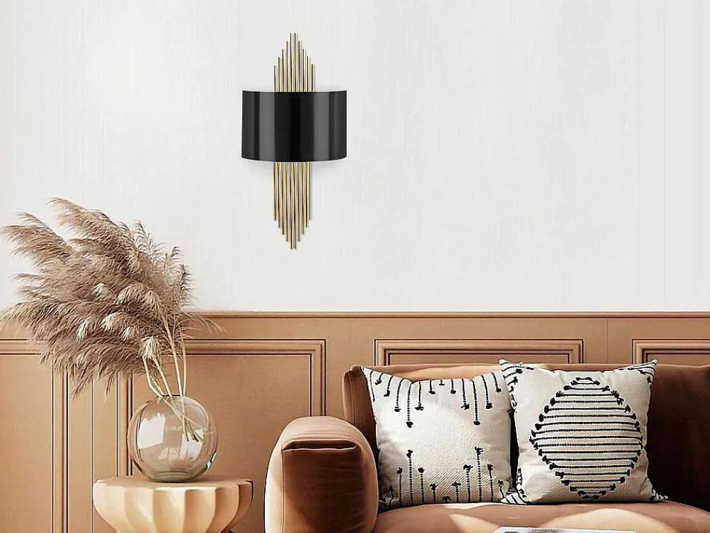 Metalen Wandlamp Sangarius - B22 X H75 Cm - Zwart En Goud-OZAIA New