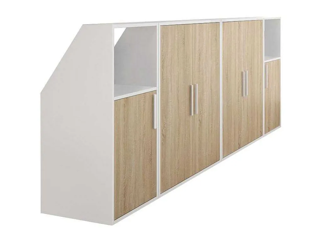 Meubel Voor Onder Een Hellend Dak 6 Deuren En 2 Nissen - Wit En Naturel - Adezio-Vente-unique Hot