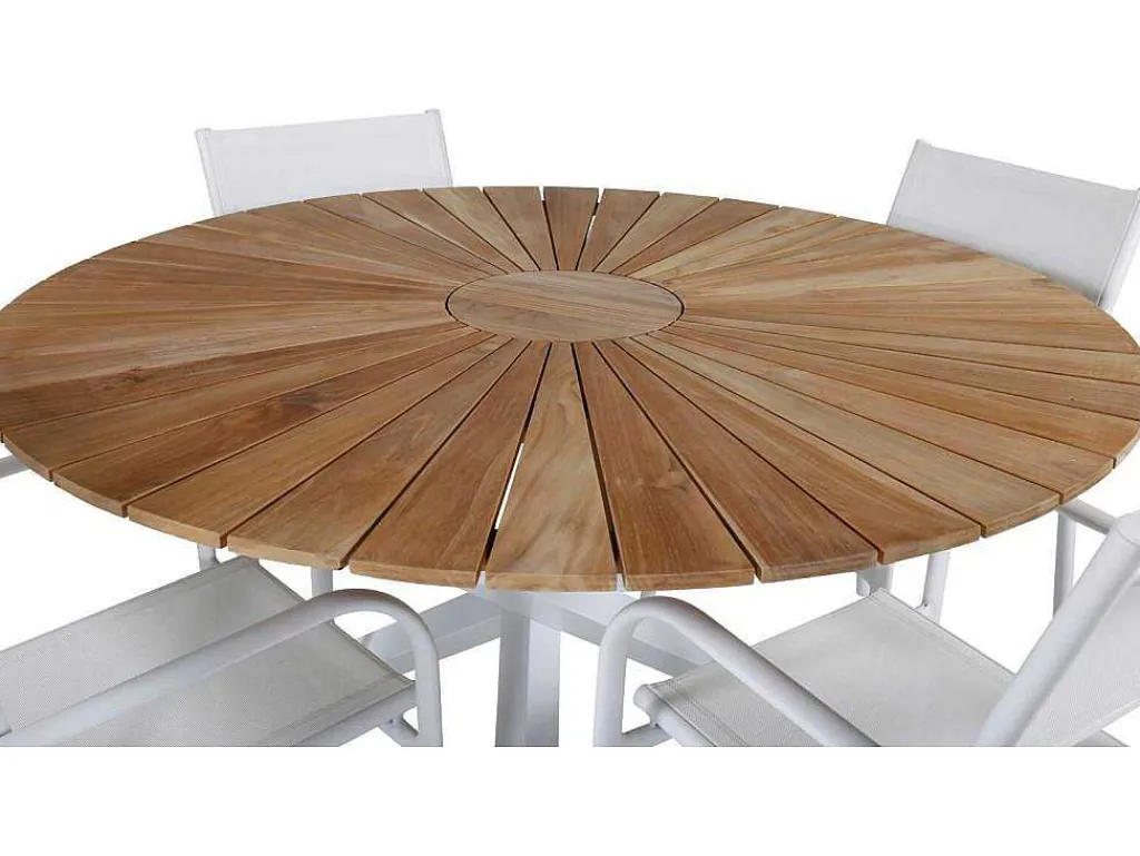 Mexico Tuinmeubelset Tafel O140Cm En 4 Stoel Santorini Wit, Naturel.-Vente-unique Sale