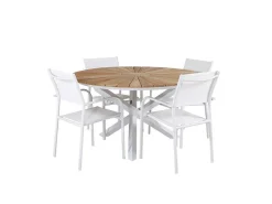 Mexico Tuinmeubelset Tafel O140Cm En 4 Stoel Santorini Wit, Naturel.-Vente-unique Sale