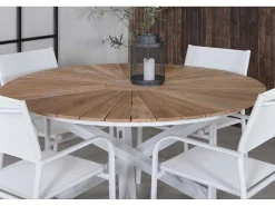 Mexico Tuinmeubelset Tafel O140Cm En 4 Stoel Santorini Wit, Naturel.-Vente-unique Sale