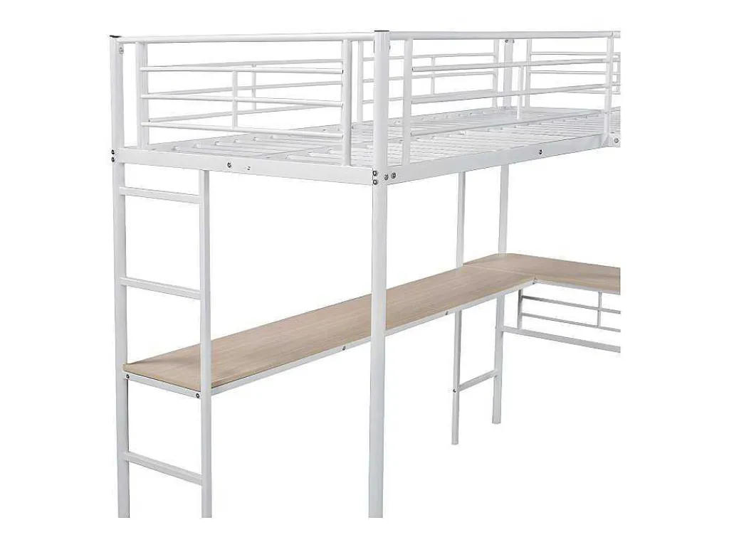 Mezzaninebed - 2 Bedden 90X200 Cm - 2 Bureaus Onder Het Bed - Wit-ModernLuxe Online