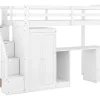 Mezzaninebed 90 X 200 Met Kledingkast En Trap, Bureau En Lades - Grenen + Mdf - Wit-Vente-unique New