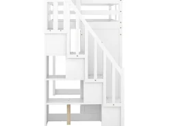Mezzaninebed 90 X 200 Met Kledingkast En Trap, Bureau En Lades - Grenen + Mdf - Wit-Vente-unique New