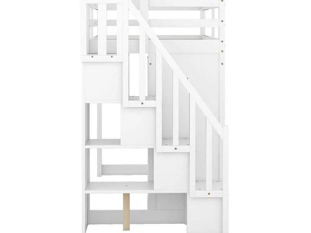 Mezzaninebed 90 X 200 Met Kledingkast En Trap, Bureau En Lades - Grenen + Mdf - Wit-Vente-unique New