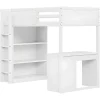 Mezzaninebed 90X200 Cm - Met Opbergmeubel En Bureau - Massief Hout - Wit-ModernLuxe Best