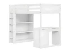 Mezzaninebed 90X200 Cm - Met Opbergmeubel En Bureau - Massief Hout - Wit-ModernLuxe Best