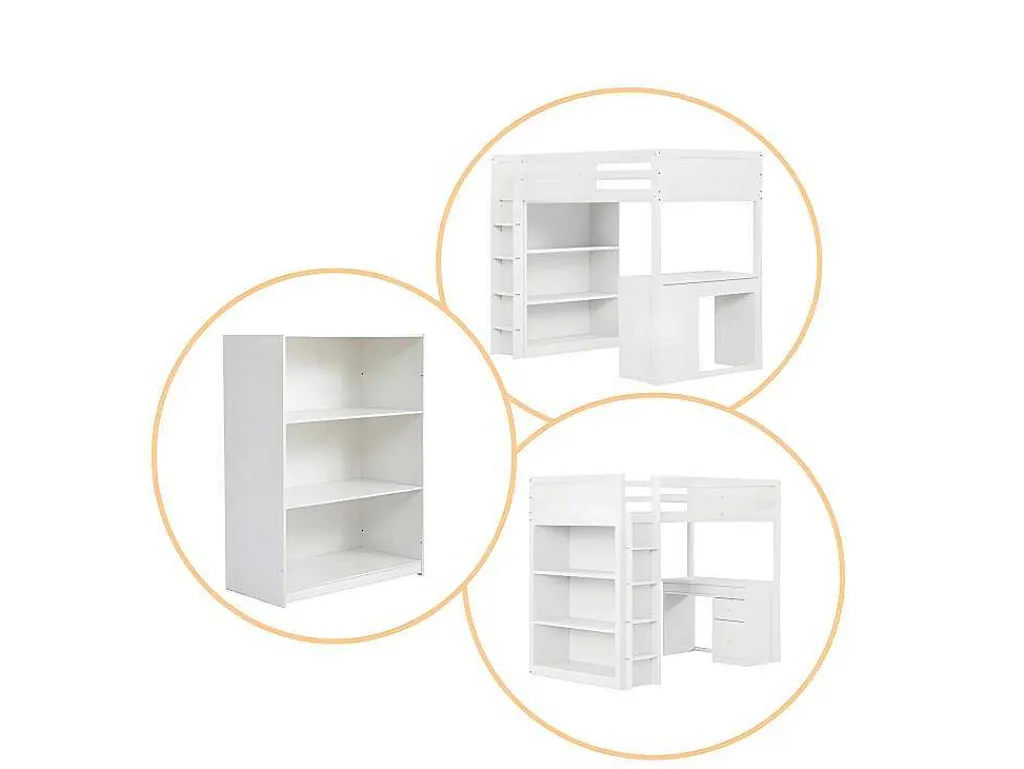 Mezzaninebed 90X200 Cm - Met Opbergmeubel En Bureau - Massief Hout - Wit-ModernLuxe Best