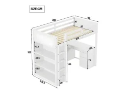 Mezzaninebed 90X200 Cm - Met Opbergmeubel En Bureau - Massief Hout - Wit-ModernLuxe Best