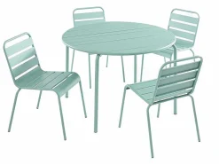 Mirmande Metalen Eettafelset Voor Buiten - Een Tafel D.110 Cm En 4 Stapelbare Stoelen - Amandelgroen-MYLIA Hot