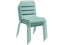 Mirmande Metalen Eettafelset Voor Buiten - Een Tafel D.110 Cm En 4 Stapelbare Stoelen - Amandelgroen-MYLIA Hot
