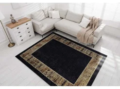 Miro 51223.806 Tapijt Wasbaar Kader, Grieks Antislip - Zwart / Goud 200X290 Cm-RugsX Outlet