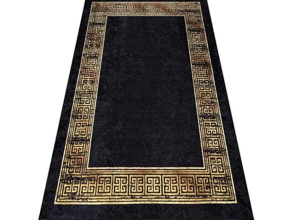 Miro 51223.806 Tapijt Wasbaar Kader, Grieks Antislip - Zwart / Goud 200X290 Cm-RugsX Outlet