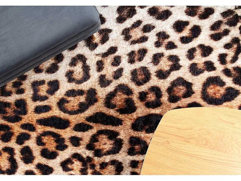 Miro 51568.804 Tapijt Wasbaar Luipaardpatroon Antislip - Creme / Bruin 120X170 Cm-RugsX Outlet