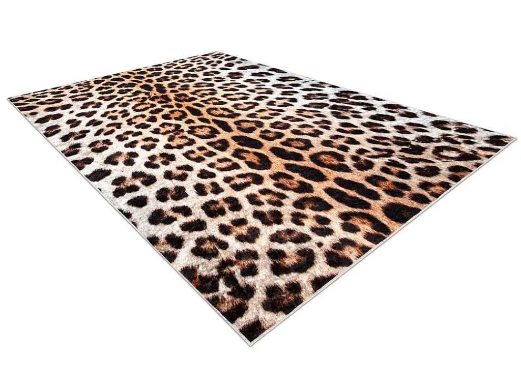 Miro 51568.804 Tapijt Wasbaar Luipaardpatroon Antislip - Creme / Bruin 120X170 Cm-RugsX Outlet