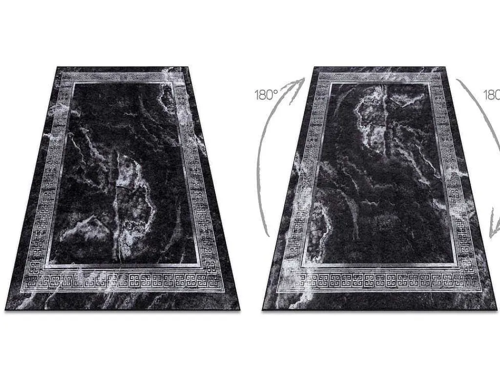 Miro 51278.810 Tapijt Wasbaar Marmer, Grieks Antislip - Zwart / Wit 140X190 Cm-RugsX Best