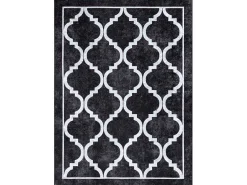 Miro 51639.806 Tapijt Wasbaar Trellis Geruite Antislip - Zwart 200X290 Cm-RugsX Online