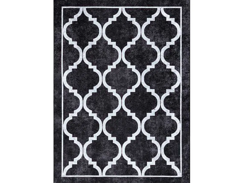 Miro 51639.806 Tapijt Wasbaar Trellis Geruite Antislip - Zwart 200X290 Cm-RugsX Online