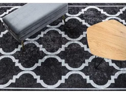 Miro 51639.806 Tapijt Wasbaar Trellis Geruite Antislip - Zwart 200X290 Cm-RugsX Online