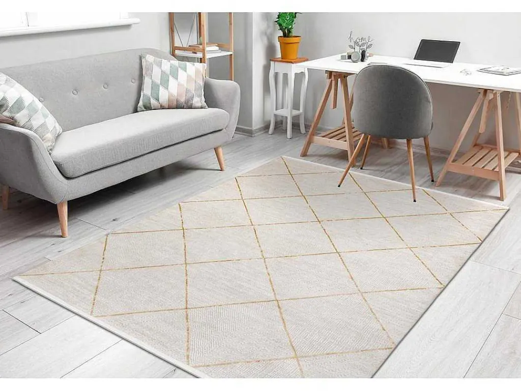 Modern Tapijt Duke 51245 Creme / Goud - Latwerk, Gestructureerd, Zeer 140X190 Cm-RugsX