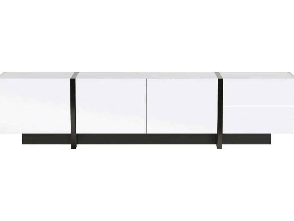 Modern Tv-Meubel 190Cm Met 3 Deuren En 2 Lades - Glanzend Wit & Zwart-ModernLuxe Outlet
