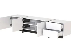 Modern Tv-Meubel 190Cm Met 3 Deuren En 2 Lades - Glanzend Wit & Zwart-ModernLuxe Outlet