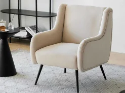 Moderne Loungestoel - Enkele Bank Met Armleuningen - Metalen Poten - Beige-ModernLuxe
