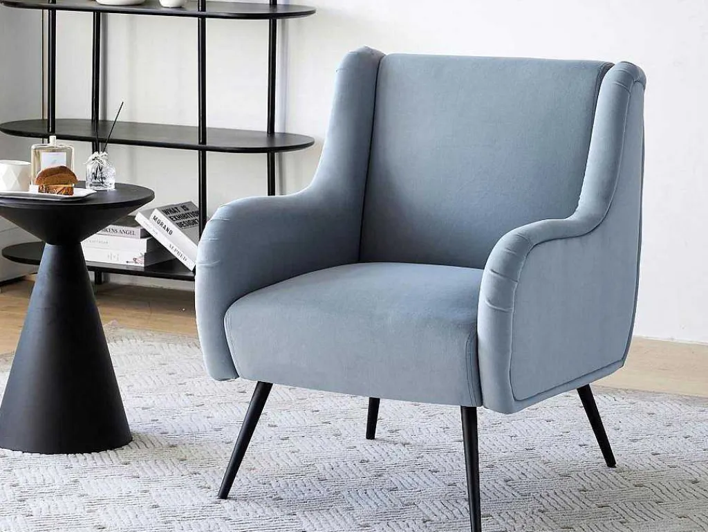 Moderne Loungestoel - Enkele Bank Met Armleuningen - Metalen Poten - Hemelsblauw-ModernLuxe Clearance