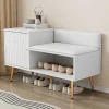 Moderne Schoenenbank Met 3 Deuren En Kussen - Metalen Poten En Handgrepen - Kleur Wit - 100 X 38 X 58 Cm-Vente-unique Clearance