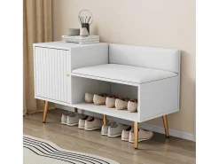 Moderne Schoenenbank Met 3 Deuren En Kussen - Metalen Poten En Handgrepen - Kleur Wit - 100 X 38 X 58 Cm-Vente-unique Clearance