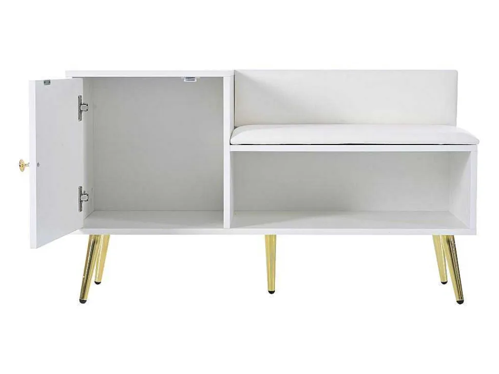 Moderne Schoenenbank Met 3 Deuren En Kussen - Metalen Poten En Handgrepen - Kleur Wit - 100 X 38 X 58 Cm-Vente-unique Clearance