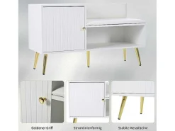 Moderne Schoenenbank Met 3 Deuren En Kussen - Metalen Poten En Handgrepen - Kleur Wit - 100 X 38 X 58 Cm-Vente-unique Clearance