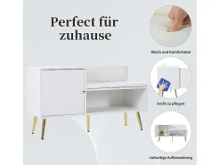 Moderne Schoenenbank Met 3 Deuren En Kussen - Metalen Poten En Handgrepen - Kleur Wit - 100 X 38 X 58 Cm-Vente-unique Clearance