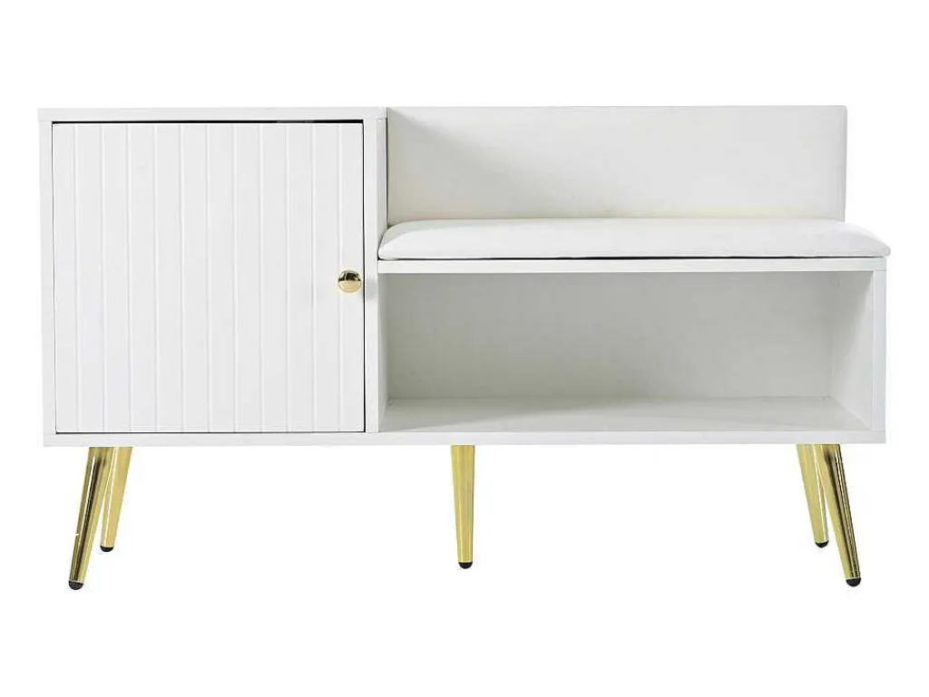 Moderne Schoenenbank Met 3 Deuren En Kussen - Metalen Poten En Handgrepen - Kleur Wit - 100 X 38 X 58 Cm-Vente-unique Clearance