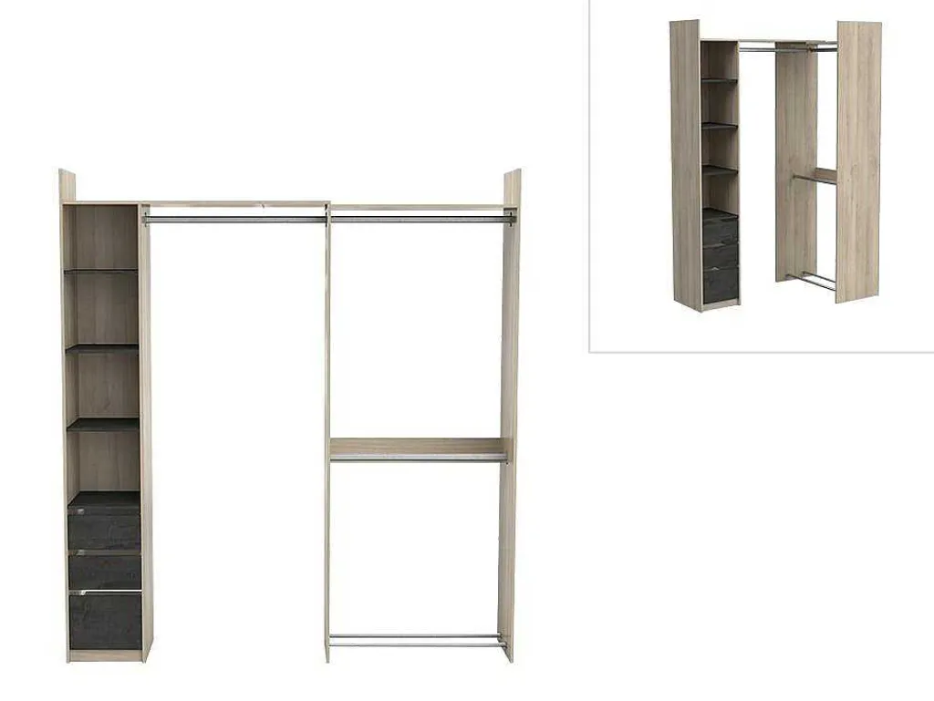 Moduleerbare Kleerkast Hoek Of Recht - L200 Cm - Kleur: Naturel En Zwart - Emilyo-Vente-unique Clearance