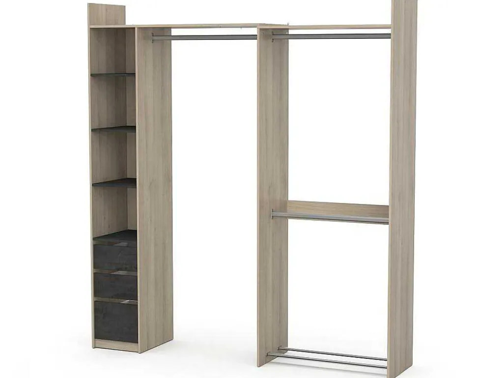 Moduleerbare Kleerkast Hoek Of Recht - L200 Cm - Kleur: Naturel En Zwart - Emilyo-Vente-unique Clearance