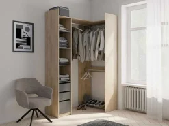 Moduleerbare Kleerkast Hoek Of Recht - L200 Cm - Kleur: Naturel En Zwart - Emilyo-Vente-unique Clearance