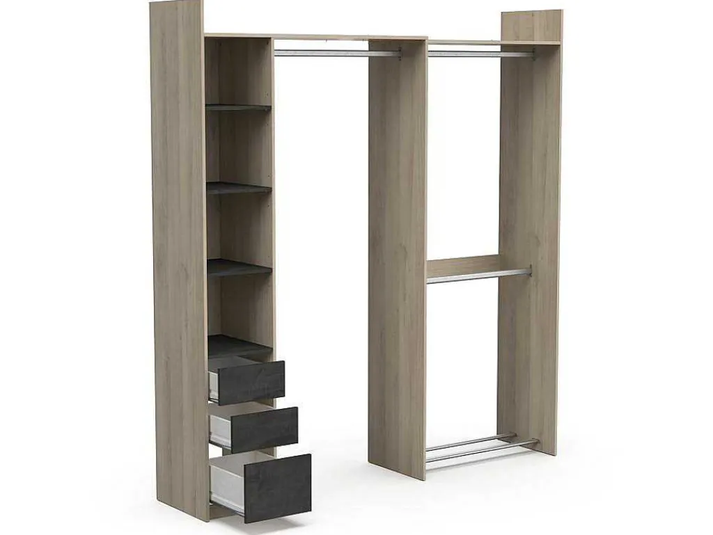 Moduleerbare Kleerkast Hoek Of Recht - L200 Cm - Kleur: Naturel En Zwart - Emilyo-Vente-unique Clearance