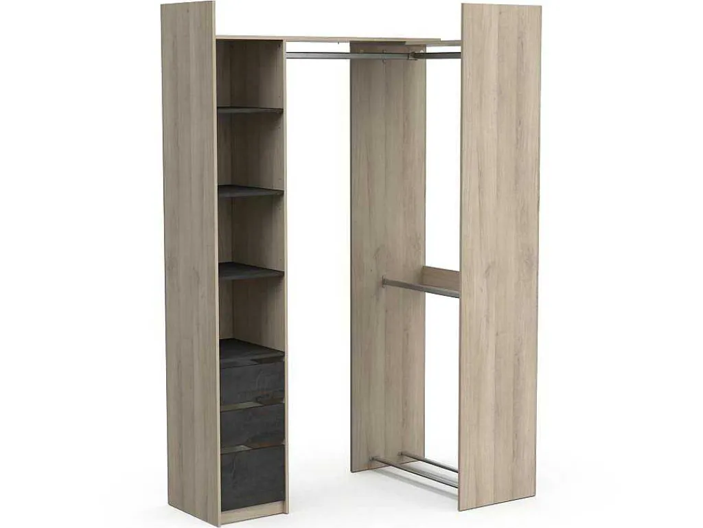 Moduleerbare Kleerkast Hoek Of Recht - L200 Cm - Kleur: Naturel En Zwart - Emilyo-Vente-unique Clearance