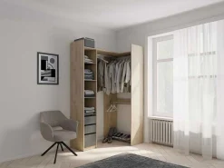 Moduleerbare Kleerkast Hoek Of Recht - L200 Cm - Kleur: Naturel En Zwart - Emilyo-Vente-unique Clearance