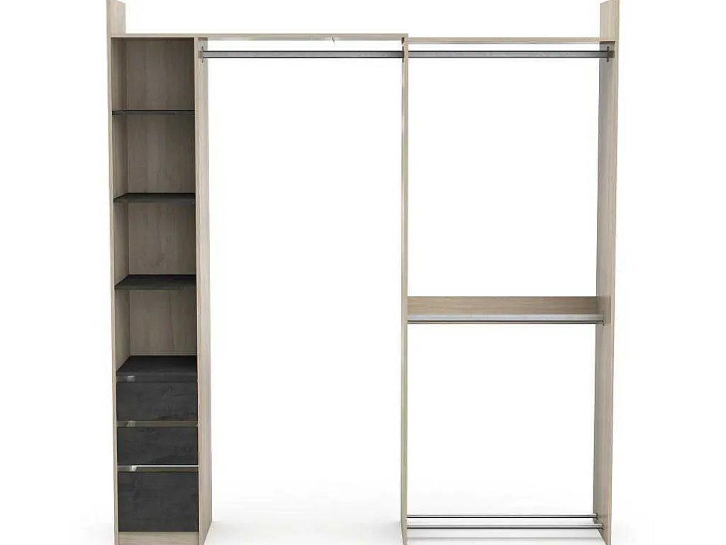 Moduleerbare Kleerkast Hoek Of Recht - L200 Cm - Kleur: Naturel En Zwart - Emilyo-Vente-unique Clearance