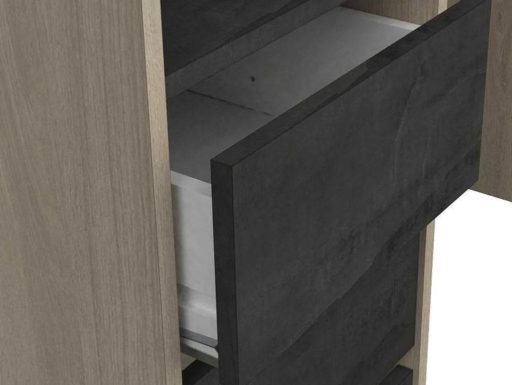 Moduleerbare Kleerkast Hoek Of Recht - L200 Cm - Kleur: Naturel En Zwart - Emilyo-Vente-unique Clearance