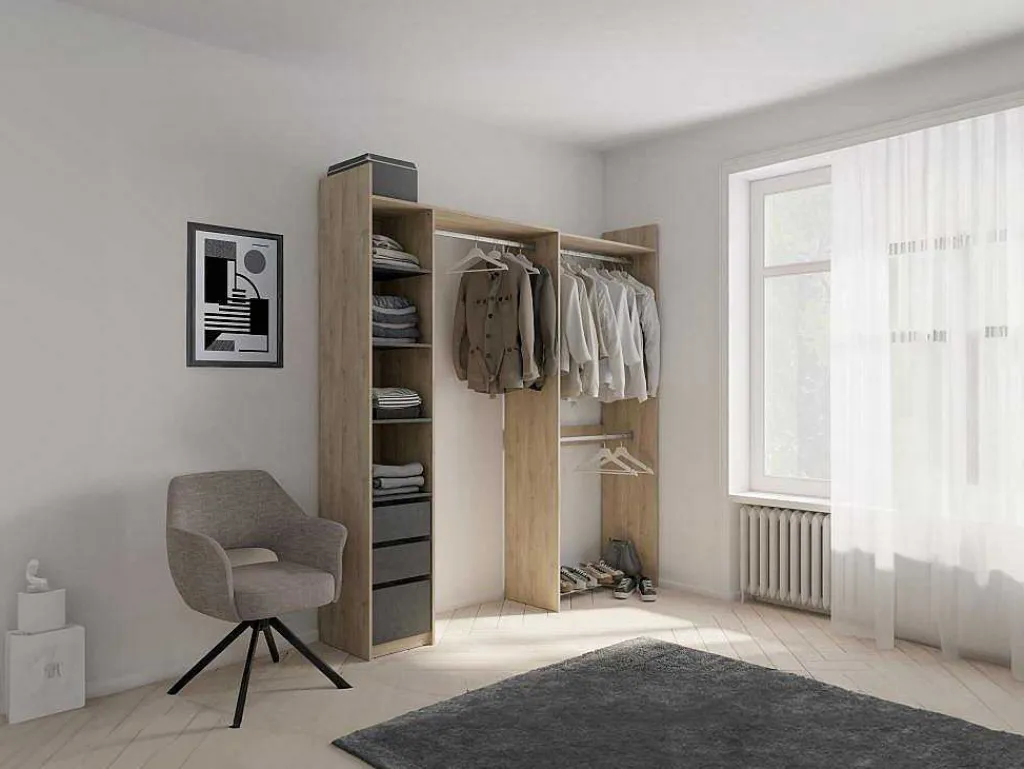 Moduleerbare Kleerkast Hoek Of Recht - L200 Cm - Kleur: Naturel En Zwart - Emilyo-Vente-unique Clearance